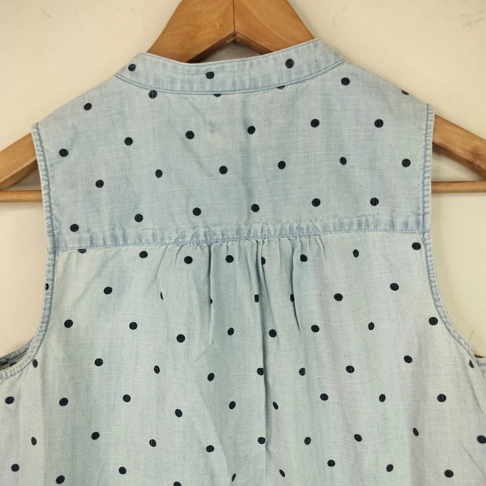 J.Crew Sleeveless Button Up Shirt 2 Womens Polka Dot Chambray Denim Blue